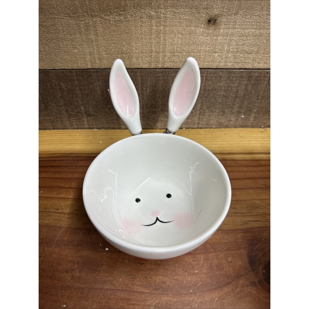 Bunny Ceramic Bowl & Spreader Easter Accents In Box
